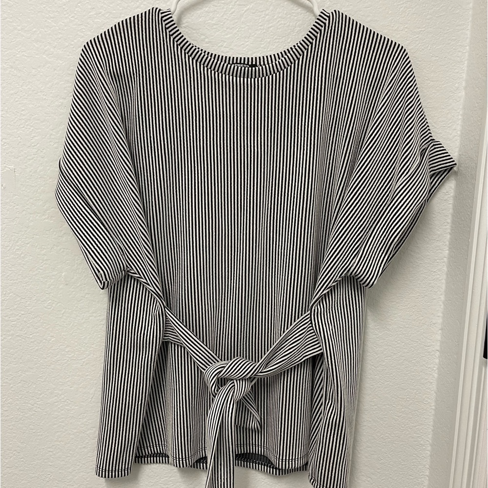 Express Medium Gray/White Striped Top